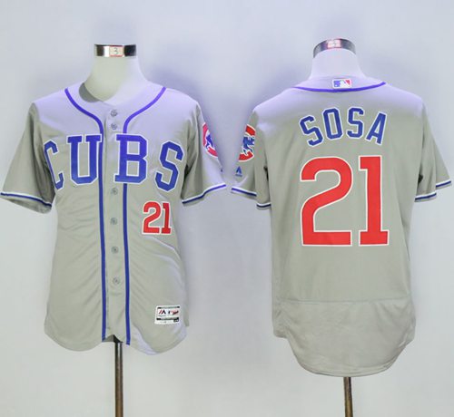 Cubs #21 Sammy Sosa Grey Flexbase Authentic Collection Alternate Road Stitched MLB Jersey